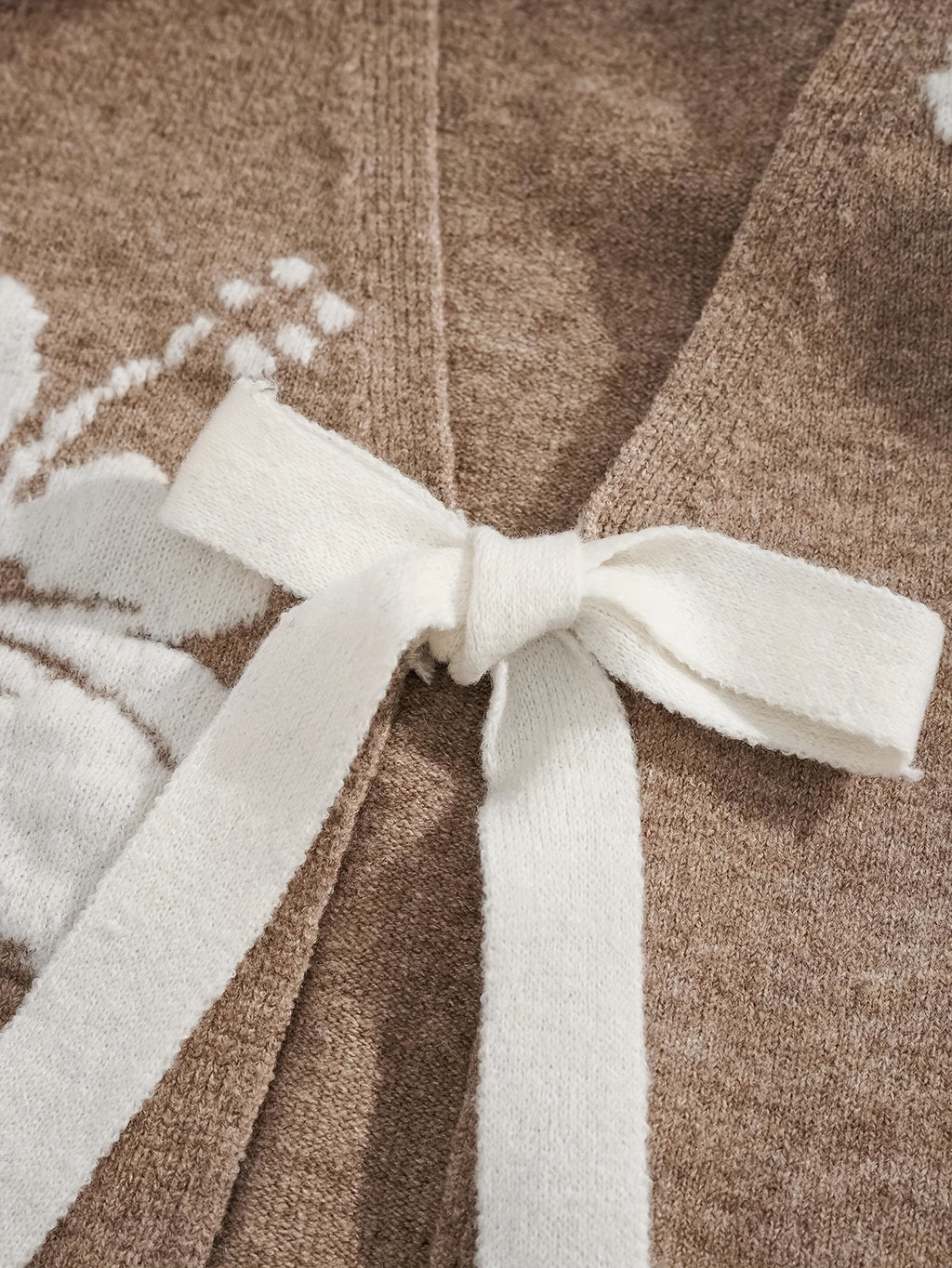 Beige Floral Jacquard Vest with Tie-Front Detail