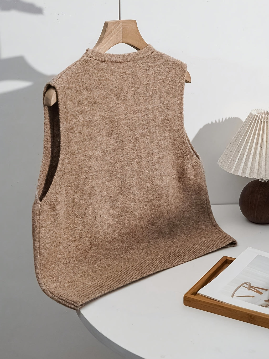 Beige Floral Jacquard Vest with Tie-Front Detail