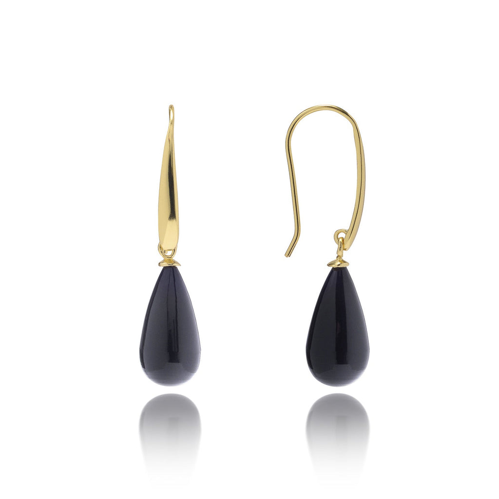 Hera Polished Stone Drop Earrings Black Onyx
