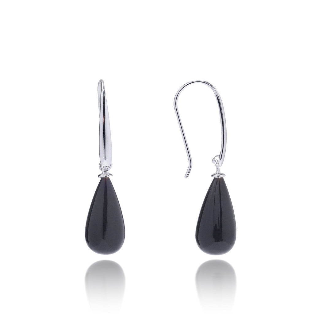 Hera Polished Stone Drop Earrings Silver Black Onyx