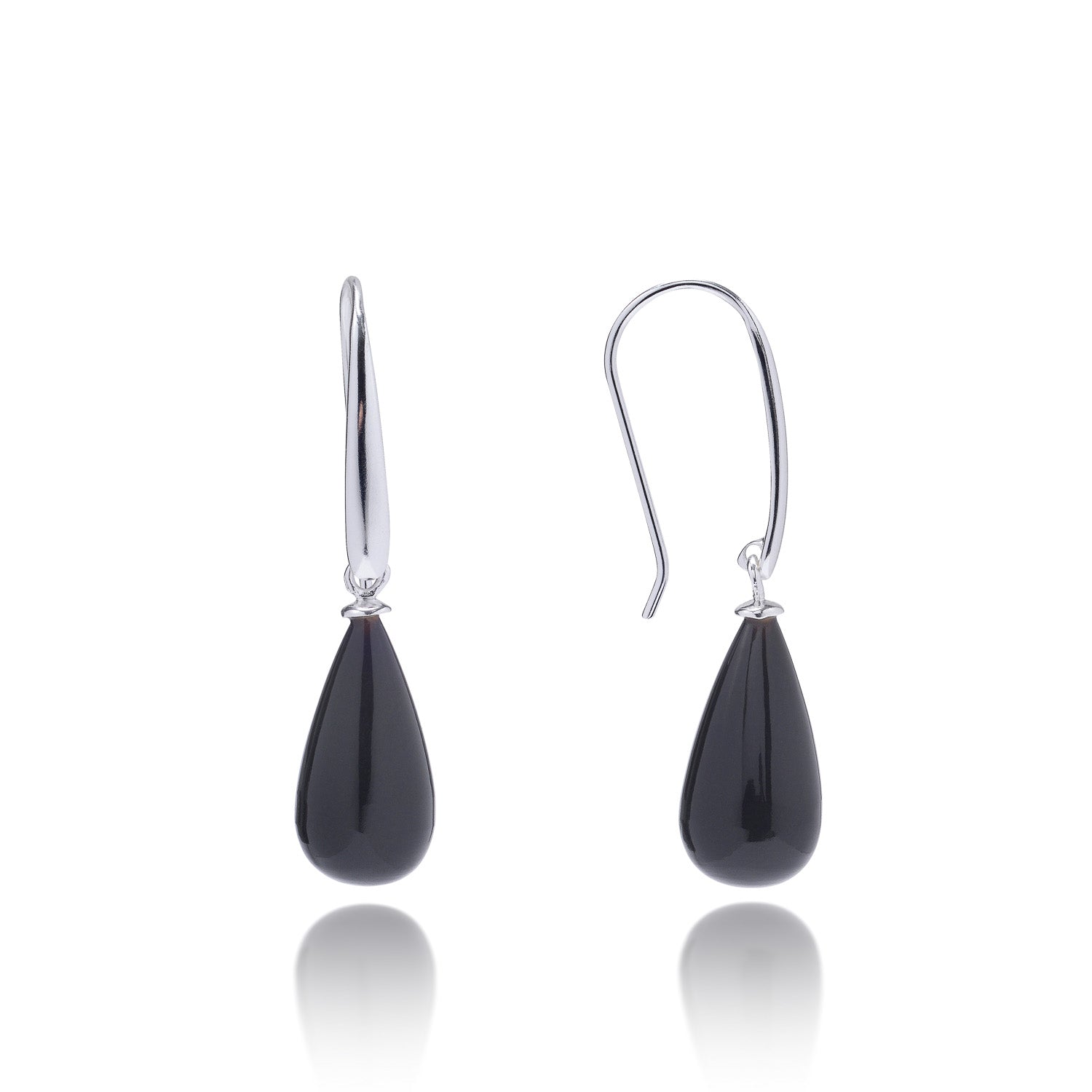 Hera Polished Stone Drop Earrings Silver Black Onyx