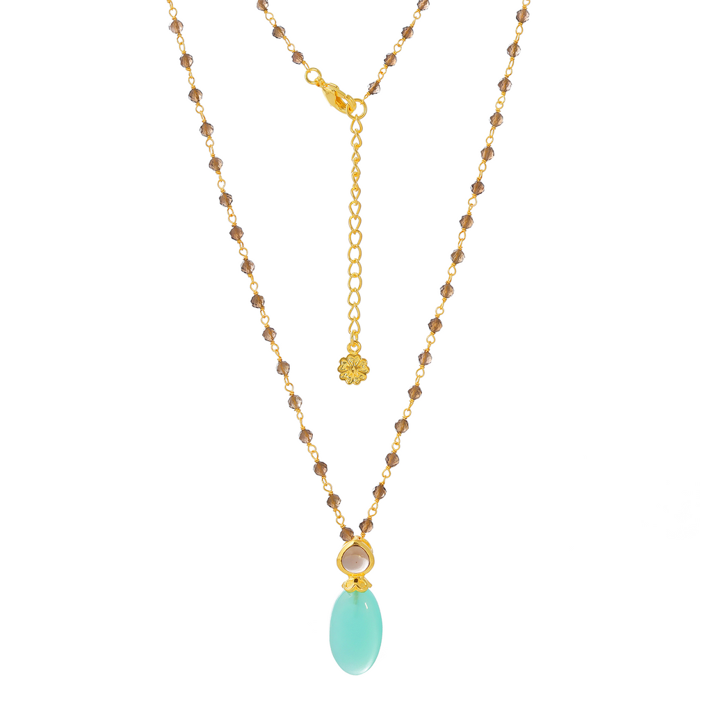 Persephone Double Gemstone Beaded Chain Necklace Pariba Onyx & Smoky Quartz