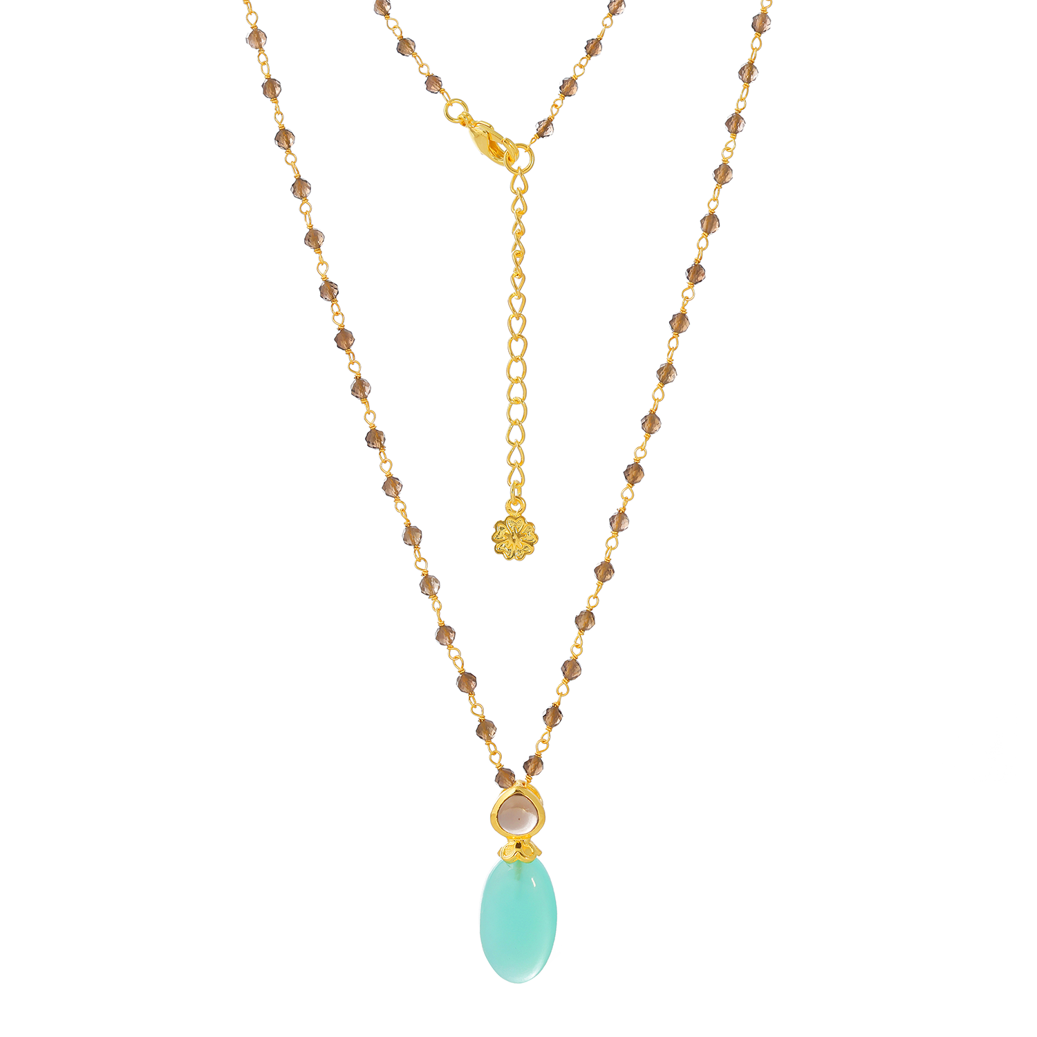 Persephone Double Gemstone Beaded Chain Necklace Pariba Onyx & Smoky Quartz