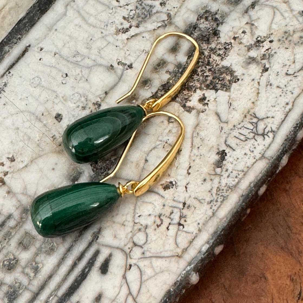 Hera Polished Stone Drop Earrings Malachite