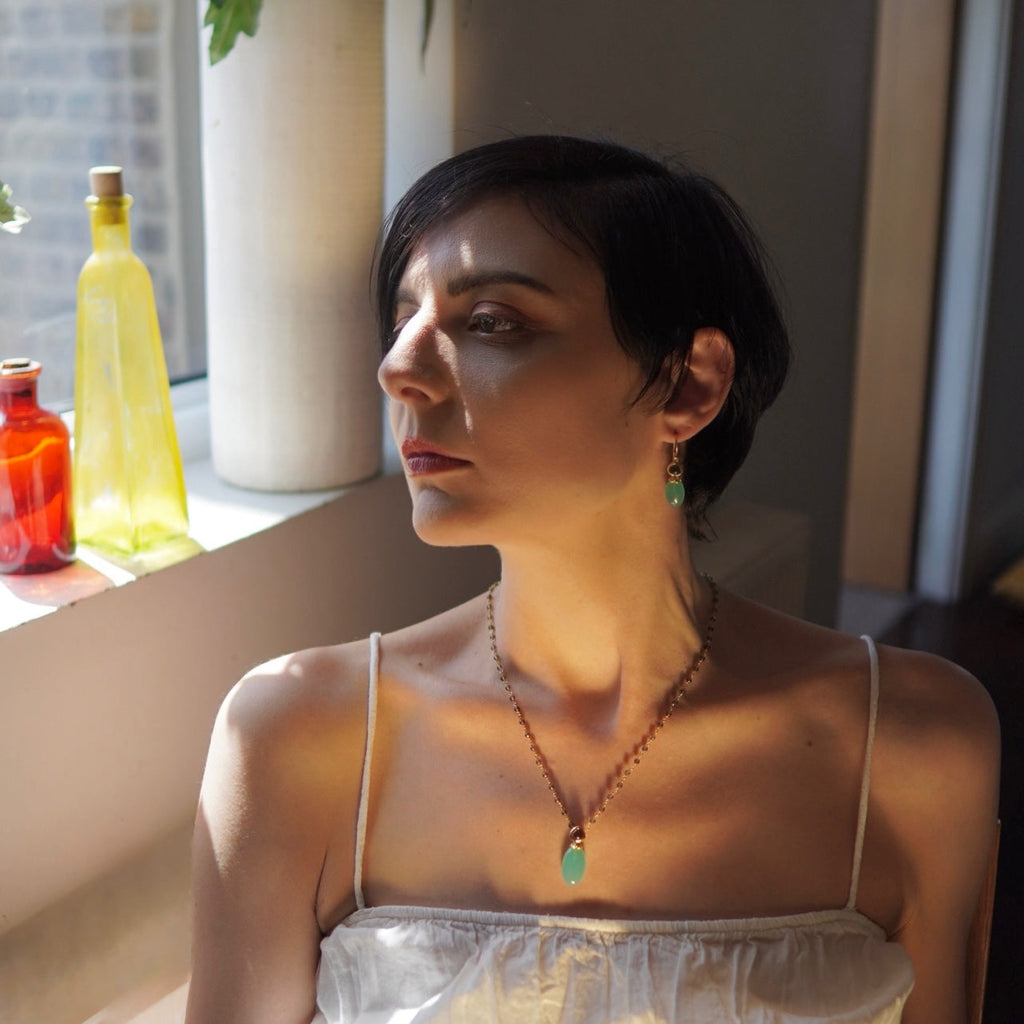 Persephone Double Gemstone Beaded Chain Necklace Pariba Onyx & Smoky Quartz