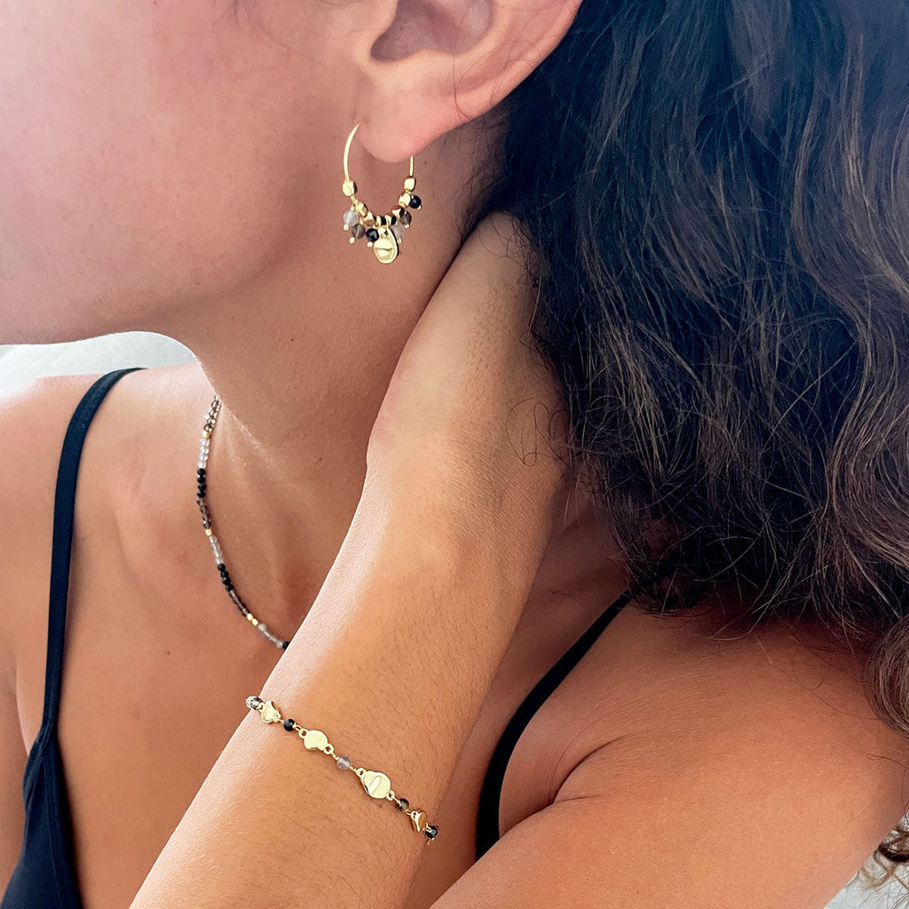 Sofia Nugget Bracelet  Black Onyx, Smoky Quartz & Labradorite