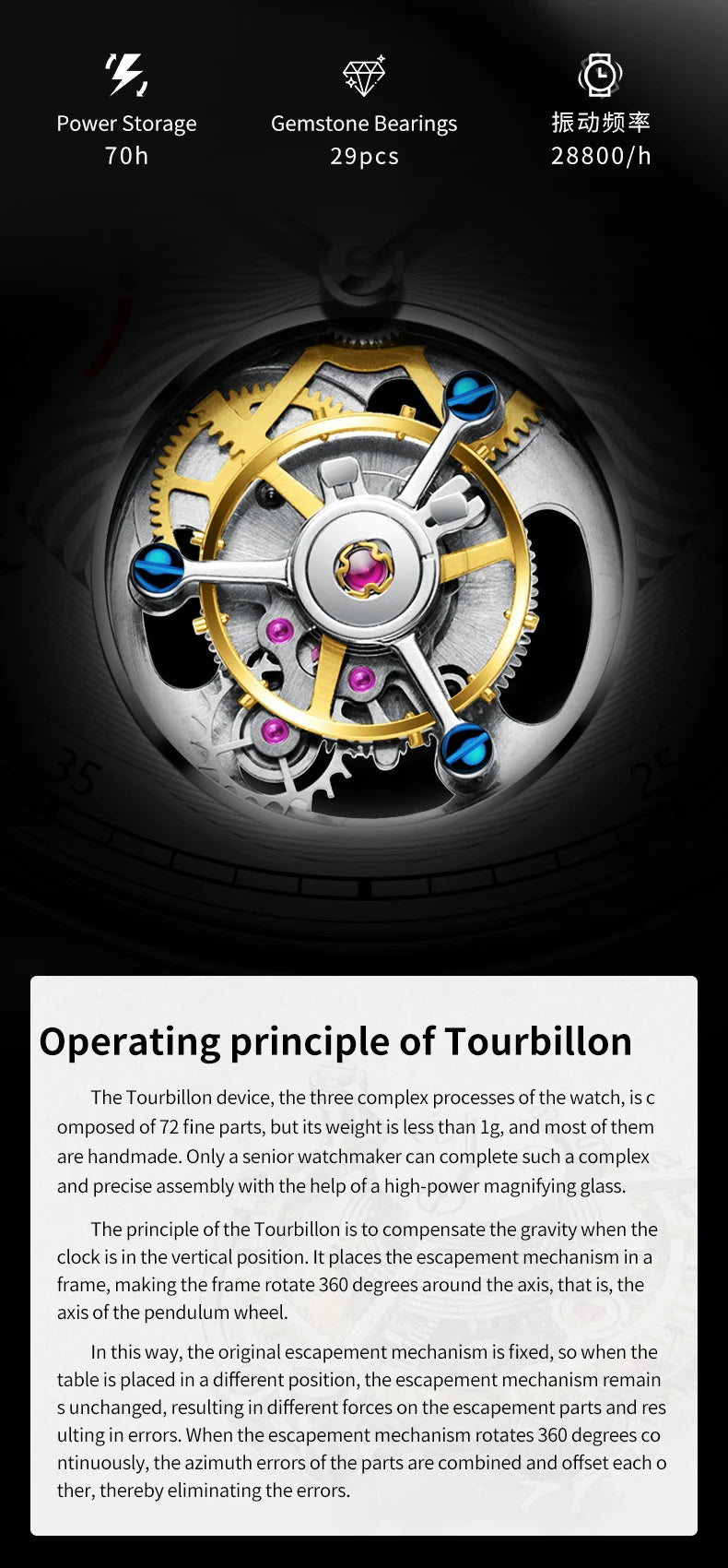 OUPINKE Tourbillon Automatic Mechanical Wrist watches