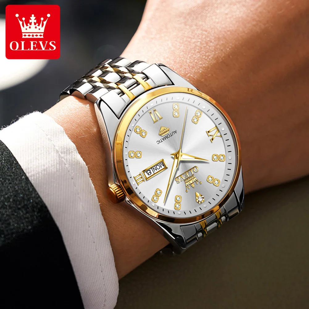 OLEVS Dual Calendar Luxury Diamond Scale