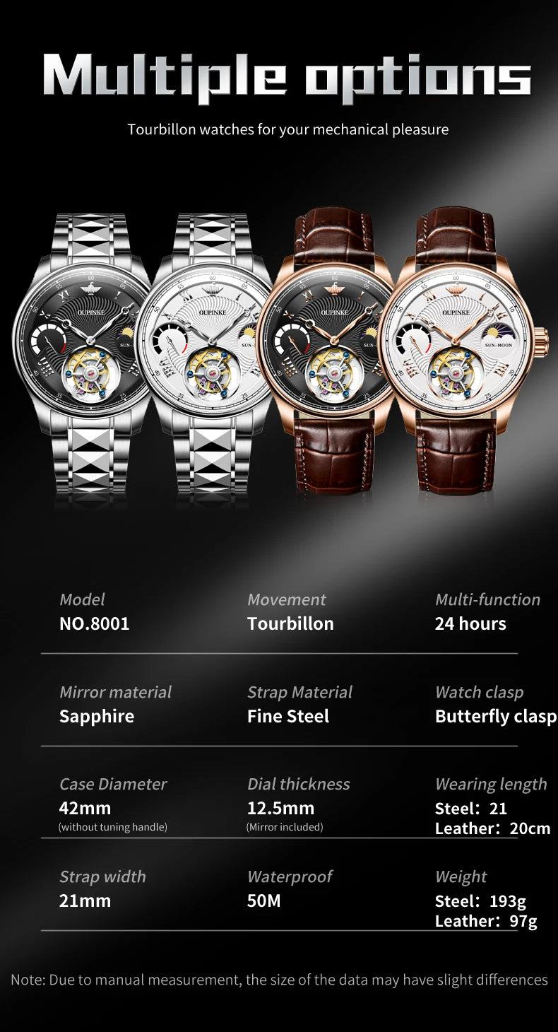 OUPINKE Tourbillon Automatic Mechanical Wrist watches