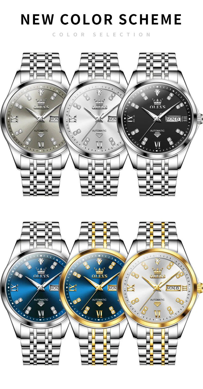 OLEVS Dual Calendar Luxury Diamond Scale