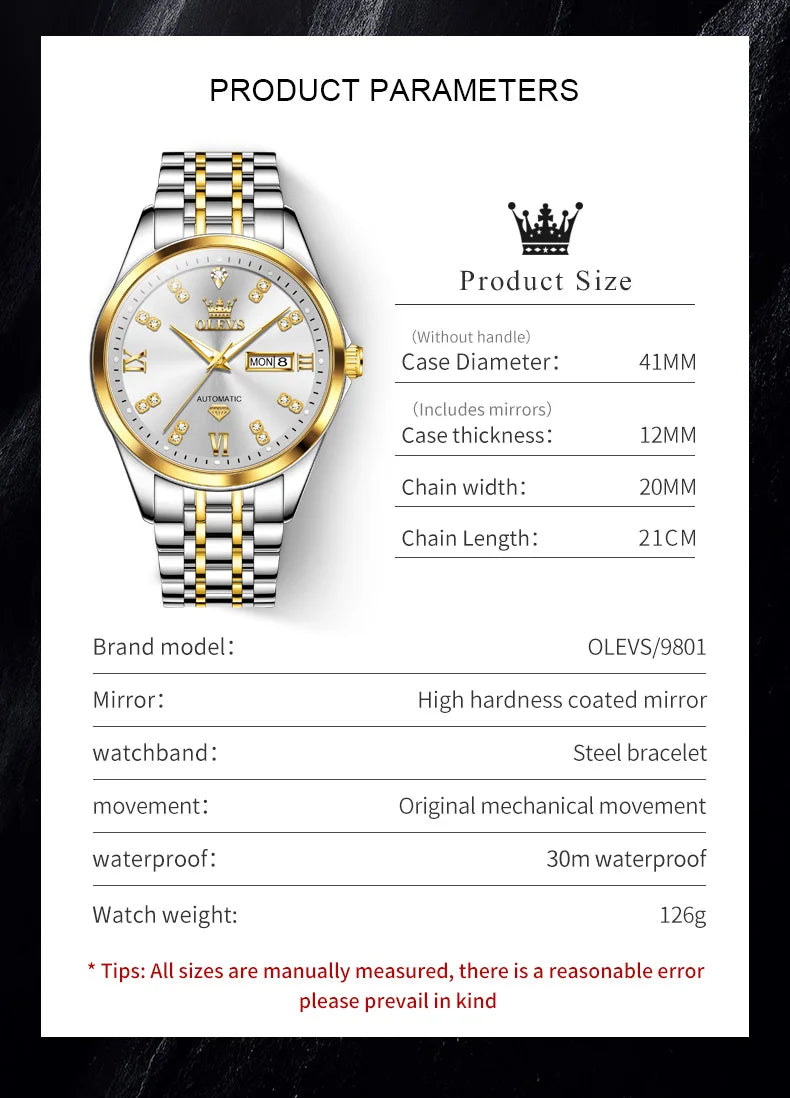 OLEVS Dual Calendar Luxury Diamond Scale