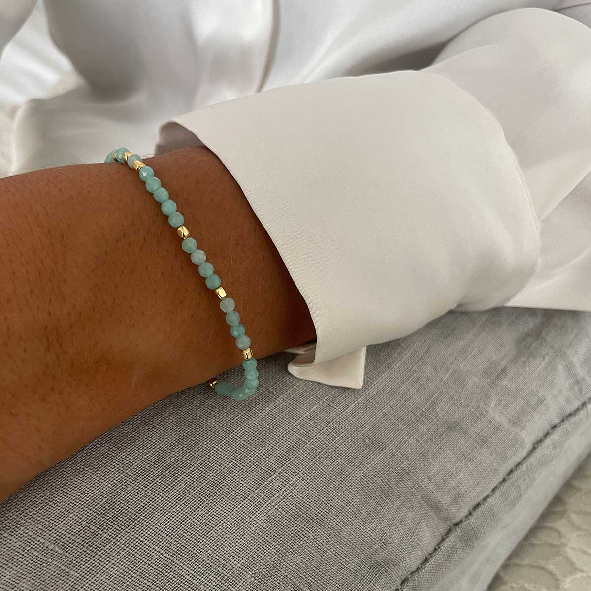 Milos Gemstone and Gold Bead Bracelet Malachite