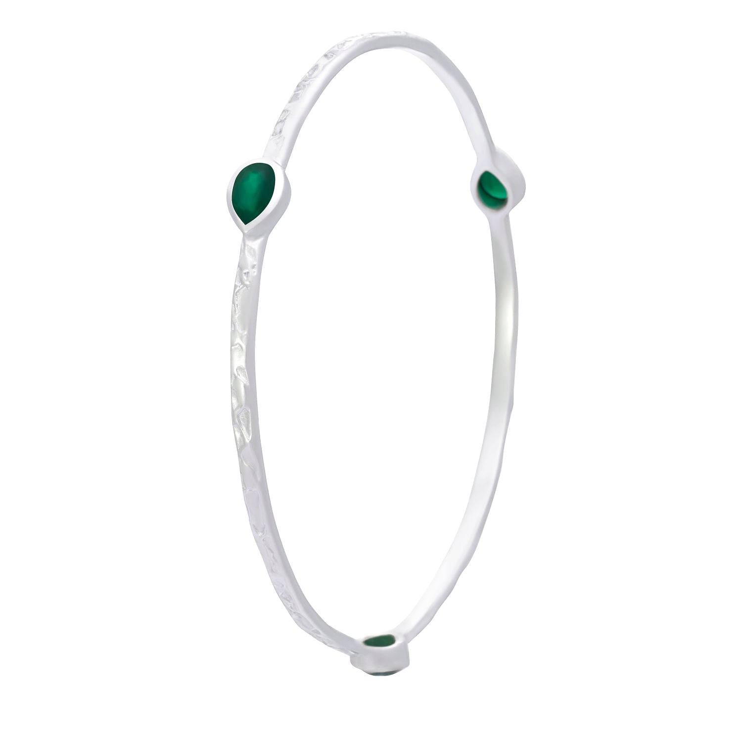 Simi Three Stone Stacking Bangle: Silver Green Onyx