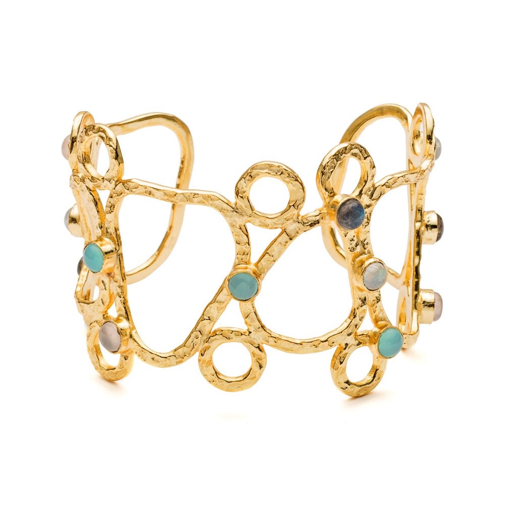 Thalia Sculptural Cuff with Rose Quartz, Moonstone, Labradorite & Pariba Onyx