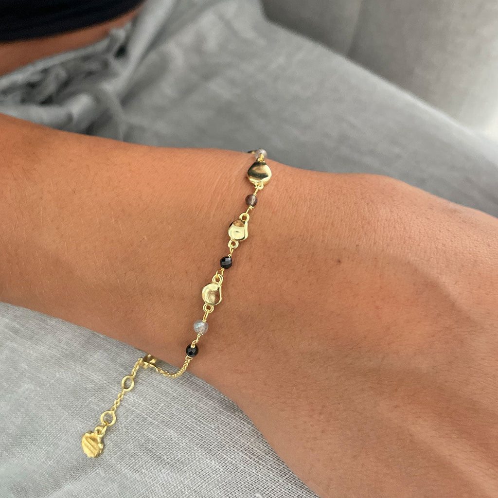 Sofia Nugget Bracelet  Black Onyx, Smoky Quartz & Labradorite
