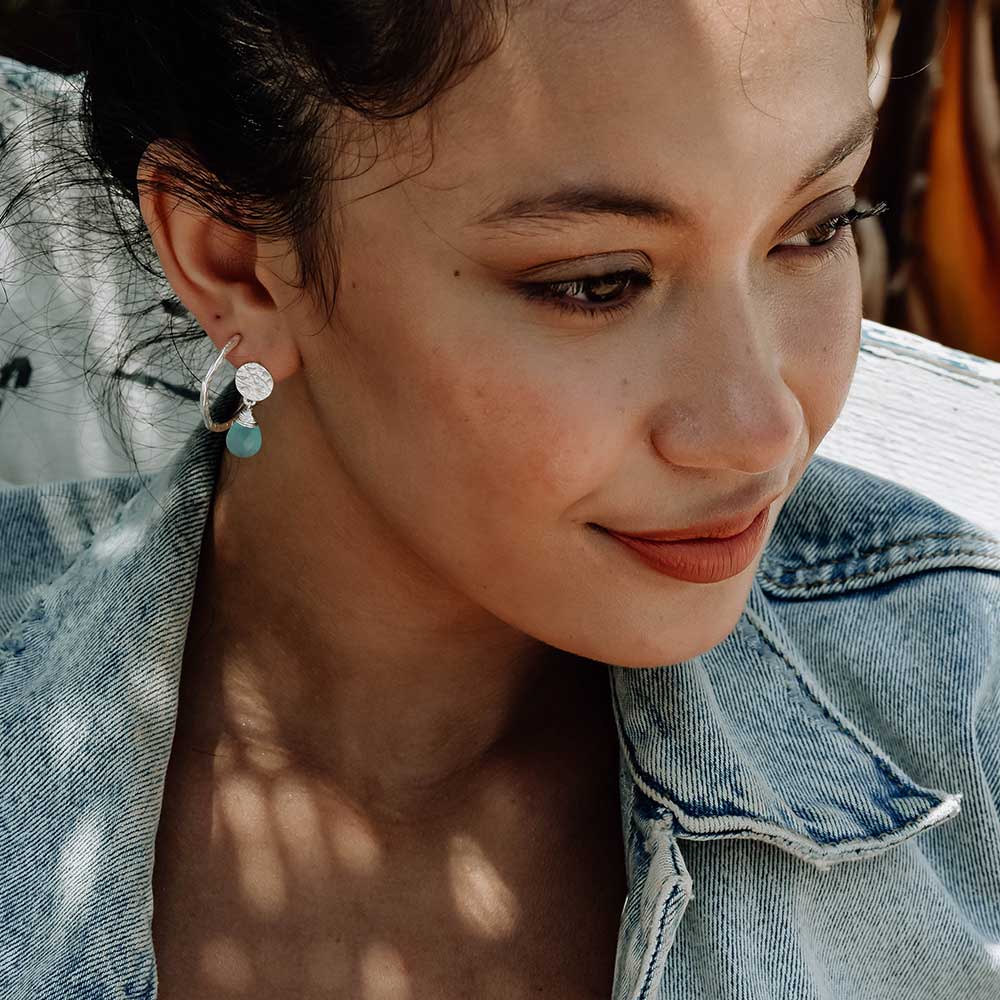 Classic Athena Drop Earrings: Silver Aqua Pariba Onyx