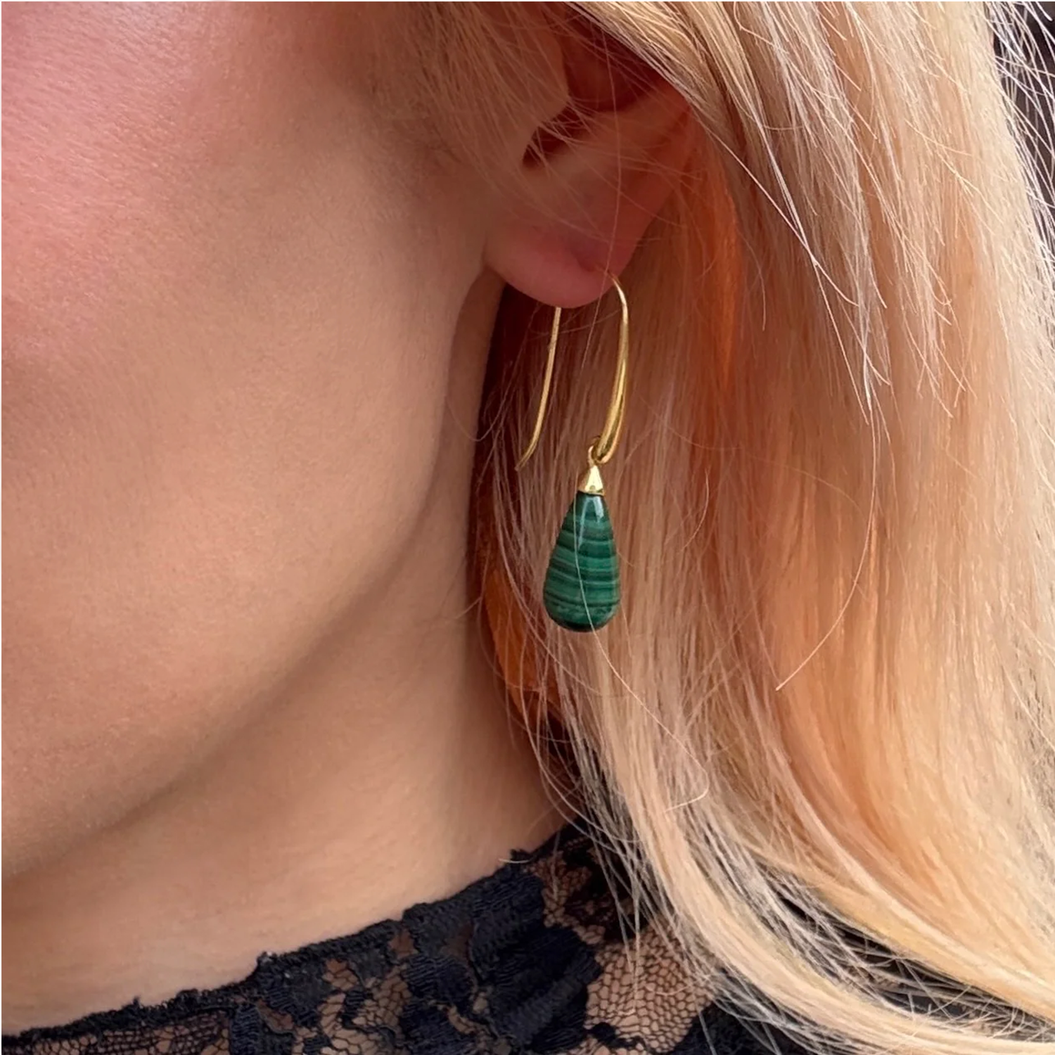 Hera Polished Stone Drop Earrings Malachite