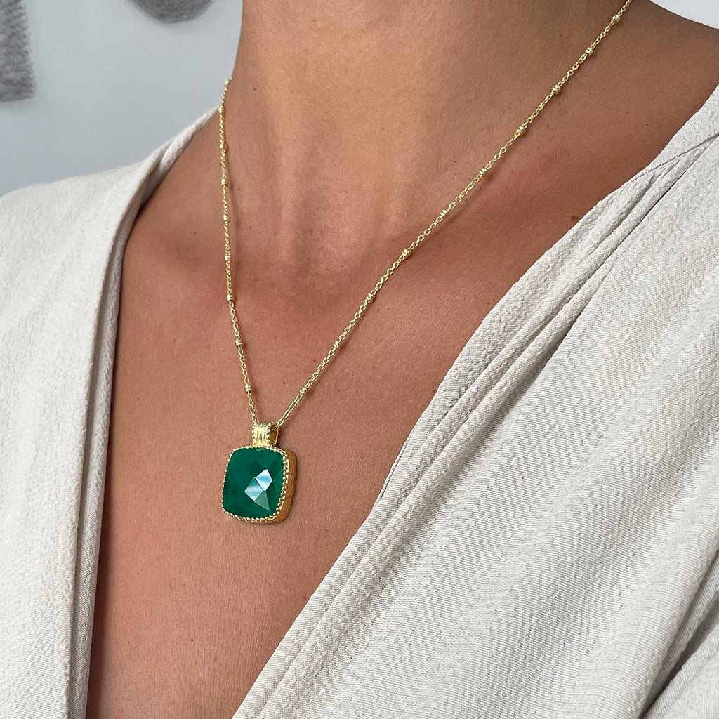 Tetra Large Square Gemstone Pendant  Green Onyx